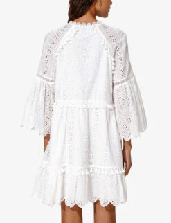 By Malina Khloe Broderie-anglaise Tassel-trim Cotton Mini Dress -Whistles Closet Shop R04180766 WHITE ALT03
