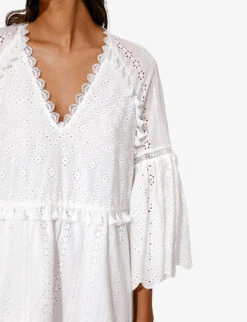 By Malina Khloe Broderie-anglaise Tassel-trim Cotton Mini Dress -Whistles Closet Shop R04180766 WHITE ALT04