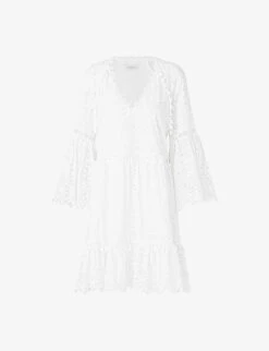 By Malina Khloe Broderie-anglaise Tassel-trim Cotton Mini Dress