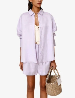 By Malina Candace Pearlescent-button Relaxed-fit Linen-blend Shirt 6 By Malina Candace Pearlescent-button Relaxed-fit Linen-blend Shirt -Whistles Closet Shop R04180768 VIOLET ALT02