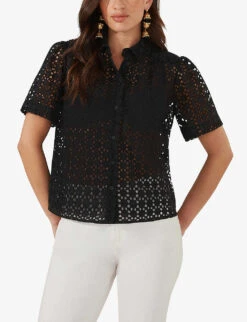 Broderie-anglaise Boxy Cotton Shirt 5 Broderie-anglaise Boxy Cotton Shirt -Whistles Closet Shop R04181103 BLACK ALT02