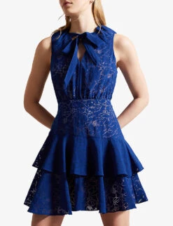 Ted Baker Timmia Devoré Floral-print Woven Mini Dress -Whistles Closet Shop R04181226 BRTBLUE ALT02