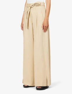 ME AND EM Belted Wide-leg High-rise Woven Trousers 7 ME AND EM Belted Wide-leg High-rise Woven Trousers -Whistles Closet Shop R04181884 BISCUIT ALT02