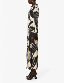 Realisme Cut-out Geometric-print Silk-crepe Maxi Dress -Whistles Closet Shop R04182005 PAPIER ALT02