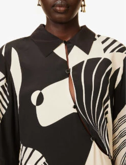 Realisme Cut-out Geometric-print Silk-crepe Maxi Dress -Whistles Closet Shop R04182005 PAPIER ALT04