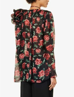 Magda Butrym Floral-embellished Relaxed-fit Silk Blouse -Whistles Closet Shop R04183228 BLACK ALT03