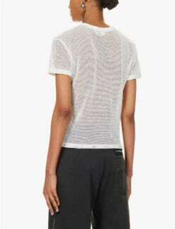 Acne Studios Etza Semi-sheer Cotton Knitted T-shirt -Whistles Closet Shop R04184388 WHITE ALT03