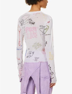 Acne Studios Emmbar Scribbles Graphic-print Mesh Top 9 Acne Studios Emmbar Scribbles Graphic-print Mesh Top -Whistles Closet Shop R04185138 WHITEMULTICOLOR ALT03