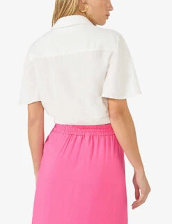 Flutter-sleeve Self-tie Relaxed-fit Woven Shirt -Whistles Closet Shop R04185925 WHITE ALT03