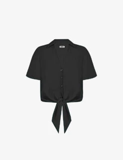 Flutter-sleeve Self-tie Woven Shirt