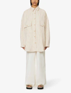 Dallas Oversized Striped Cotton-denim Shirt -Whistles Closet Shop R04186447 ORANGEPINSTRIPE ALT02