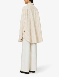 Dallas Oversized Striped Cotton-denim Shirt -Whistles Closet Shop R04186447 ORANGEPINSTRIPE ALT03