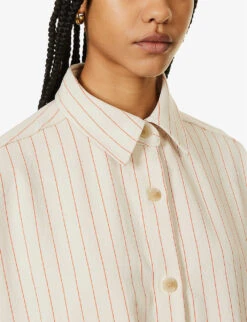 Dallas Oversized Striped Cotton-denim Shirt -Whistles Closet Shop R04186447 ORANGEPINSTRIPE ALT04