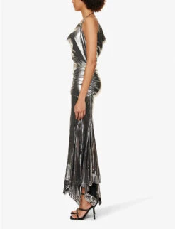 Cowl-neck Metallic Stretch-woven Midi Dress -Whistles Closet Shop R04186762 SILVER ALT02