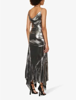 Cowl-neck Metallic Stretch-woven Midi Dress -Whistles Closet Shop R04186762 SILVER ALT03