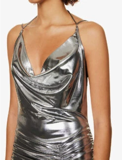Cowl-neck Metallic Stretch-woven Midi Dress -Whistles Closet Shop R04186762 SILVER ALT04