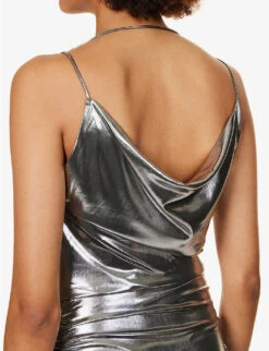 Cowl-neck Metallic Stretch-woven Midi Dress -Whistles Closet Shop R04186762 SILVER ALT05