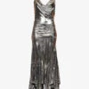 Cowl-neck Metallic Stretch-woven Midi Dress