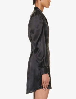 FRAME Gillian Gathered-trims Silk Mini Dress 7 FRAME Gillian Gathered-trims Silk Mini Dress -Whistles Closet Shop R04187463 NOIR ALT02