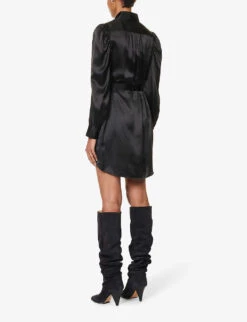 FRAME Gillian Gathered-trims Silk Mini Dress 8 FRAME Gillian Gathered-trims Silk Mini Dress -Whistles Closet Shop R04187463 NOIR ALT03