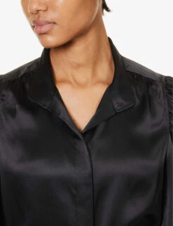 FRAME Gillian Gathered-trims Silk Mini Dress 9 FRAME Gillian Gathered-trims Silk Mini Dress -Whistles Closet Shop R04187463 NOIR ALT04