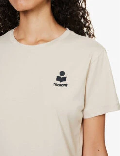 Isabel Marant Etoile Aby Logo-embroidered Cotton-jersey T-shirt -Whistles Closet Shop R04188836 BEIGE ALT04