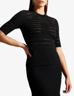 Ted Baker Kahlen Crew-neck Short-sleeve Knitted T-shirt 6 Ted Baker Kahlen Crew-neck Short-sleeve Knitted T-shirt -Whistles Closet Shop R04189322 BLACK ALT02