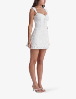 Odessa Floral-embroidered Cotton-blend Mini Dress 6 Odessa Floral-embroidered Cotton-blend Mini Dress -Whistles Closet Shop R04189606 WHITE ALT02