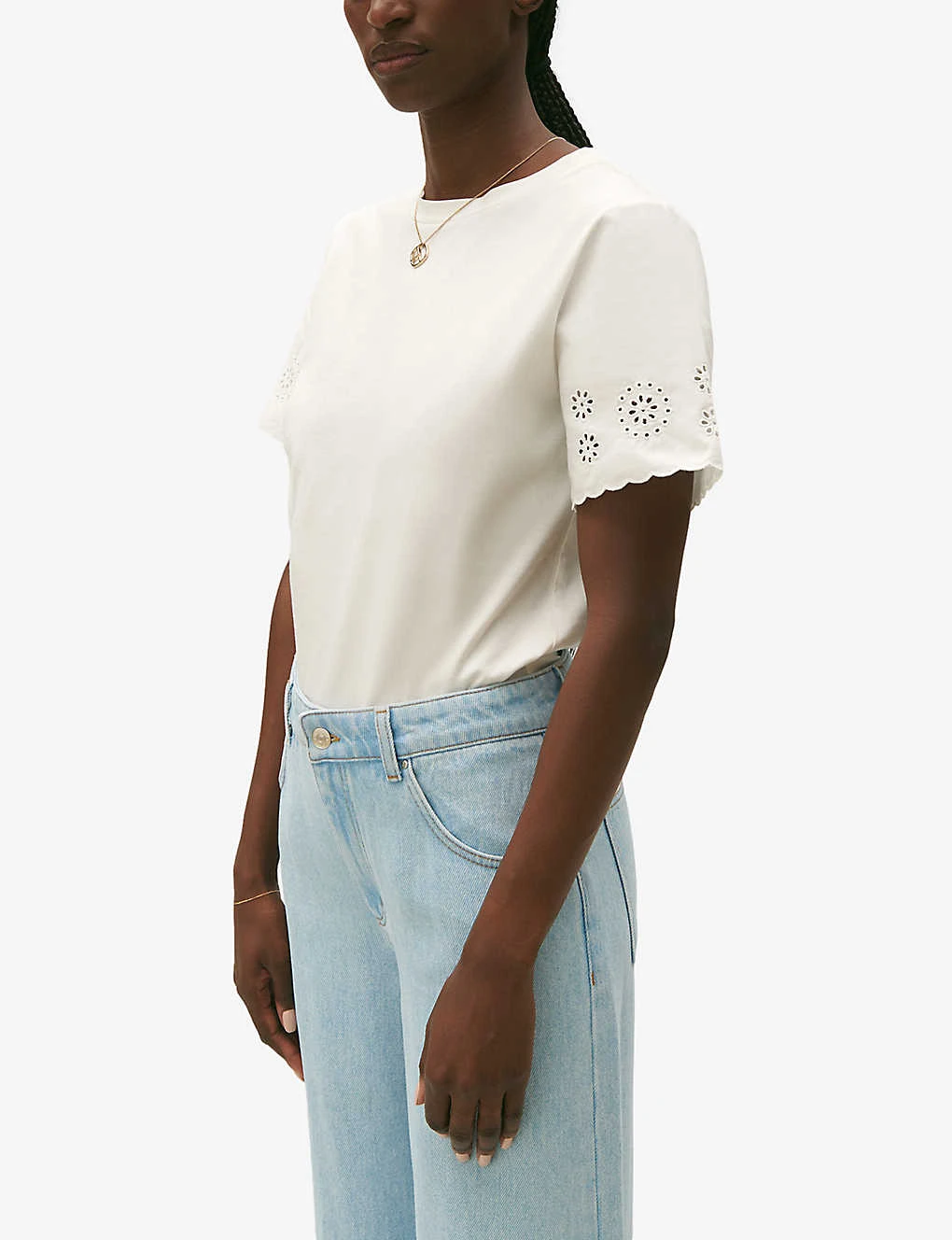CLAUDIE PIERLOT Trad Broderie Anglaise-sleeve Cotton T-shirt 3 CLAUDIE PIERLOT Trad Broderie Anglaise-sleeve Cotton T-shirt - Image 3