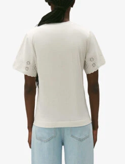 CLAUDIE PIERLOT Trad Broderie Anglaise-sleeve Cotton T-shirt 8 CLAUDIE PIERLOT Trad Broderie Anglaise-sleeve Cotton T-shirt -Whistles Closet Shop R04189902 NATURELS ALT03