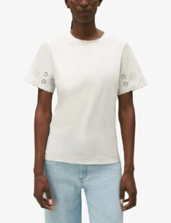 CLAUDIE PIERLOT Trad Broderie Anglaise-sleeve Cotton T-shirt 9 CLAUDIE PIERLOT Trad Broderie Anglaise-sleeve Cotton T-shirt -Whistles Closet Shop R04189902 NATURELS ALT04