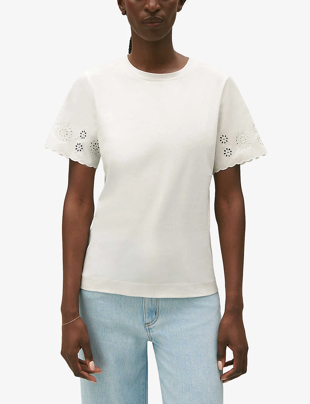 CLAUDIE PIERLOT Trad Broderie Anglaise-sleeve Cotton T-shirt 5 CLAUDIE PIERLOT Trad Broderie Anglaise-sleeve Cotton T-shirt - Image 5