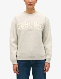 CLAUDIE PIERLOT Toy Logo-embroidered Long-sleeve Cotton-jersey Sweatshirt -Whistles Closet Shop R04189975 NOIRGRIS ALT02