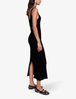 Maje Rimo Crochet-trim Knitted Maxi Dress 7 Maje Rimo Crochet-trim Knitted Maxi Dress -Whistles Closet Shop R04190010 NOIRGRIS ALT02