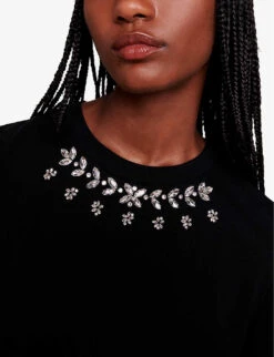 Maje Toukana Crystal-embellished Cotton T-shirt 9 Maje Toukana Crystal-embellished Cotton T-shirt -Whistles Closet Shop R04190034 NOIRGRIS ALT04