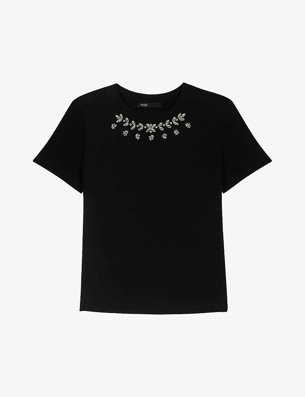 Maje Toukana Crystal-embellished Cotton T-shirt 1 Maje Toukana Crystal-embellished Cotton T-shirt