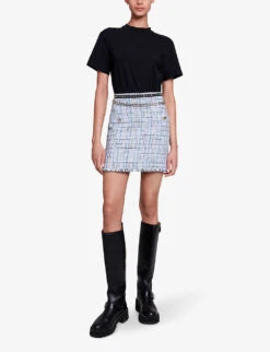 Maje Rolineta Fringed-hem Metallic-thread Tweed Mini Skirt 7 Maje Rolineta Fringed-hem Metallic-thread Tweed Mini Skirt -Whistles Closet Shop R04190232 BLEUS ALT02