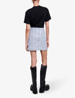 Maje Rolineta Fringed-hem Metallic-thread Tweed Mini Skirt 8 Maje Rolineta Fringed-hem Metallic-thread Tweed Mini Skirt -Whistles Closet Shop R04190232 BLEUS ALT03