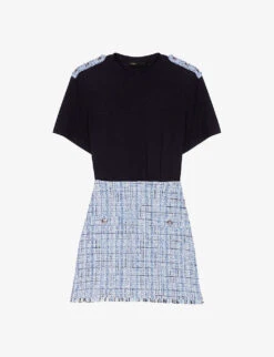 Maje Rolineta Fringed-hem Metallic-thread Tweed Mini Skirt