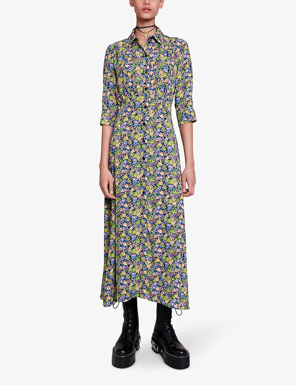 Maje Rilaura Floral-print Flared-skirt Woven Midi Dress 2 Maje Rilaura Floral-print Flared-skirt Woven Midi Dress - Image 2