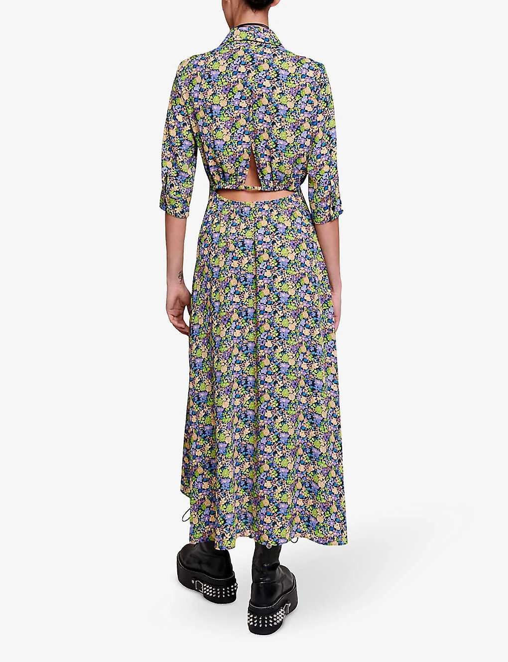 Maje Rilaura Floral-print Flared-skirt Woven Midi Dress 4 Maje Rilaura Floral-print Flared-skirt Woven Midi Dress - Image 4