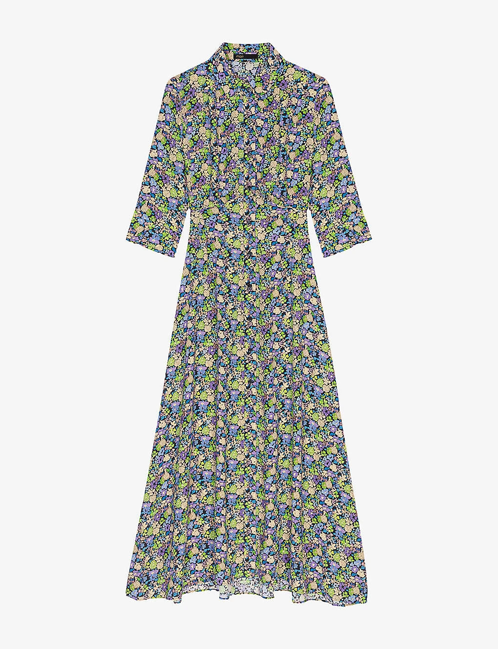 Maje Rilaura Floral-print Flared-skirt Woven Midi Dress 1 Maje Rilaura Floral-print Flared-skirt Woven Midi Dress