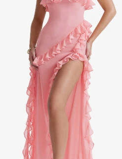 Sarina Ruffle-trimmed Woven Maxi Dress 9 Sarina Ruffle-trimmed Woven Maxi Dress -Whistles Closet Shop R04191094 APRICOT ALT04