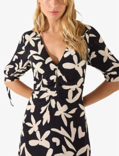 Leaf-print Keyhole-detail Woven Midi Dress 6 Leaf-print Keyhole-detail Woven Midi Dress -Whistles Closet Shop R04191958 BLACK ALT02