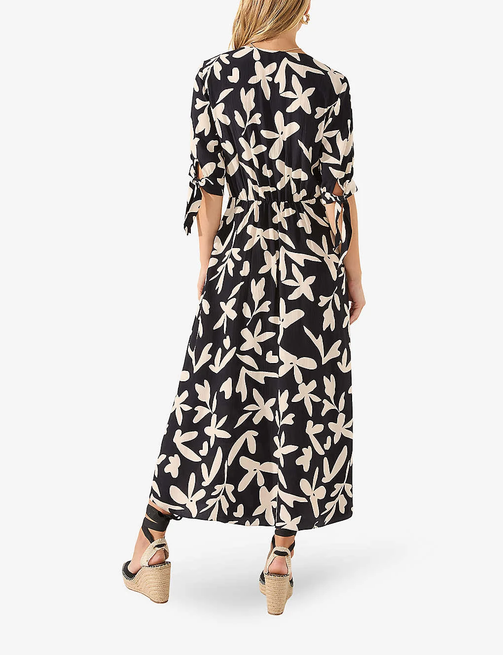 Leaf-print Keyhole-detail Woven Midi Dress 4 Leaf-print Keyhole-detail Woven Midi Dress - Image 4