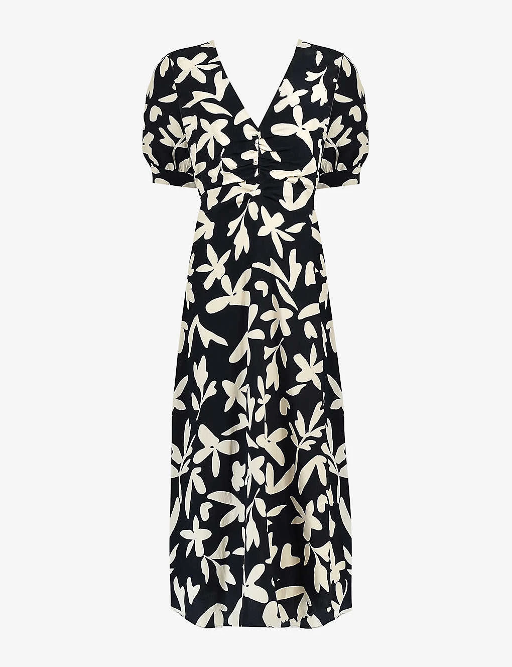 Leaf-print Keyhole-detail Woven Midi Dress 1 Leaf-print Keyhole-detail Woven Midi Dress