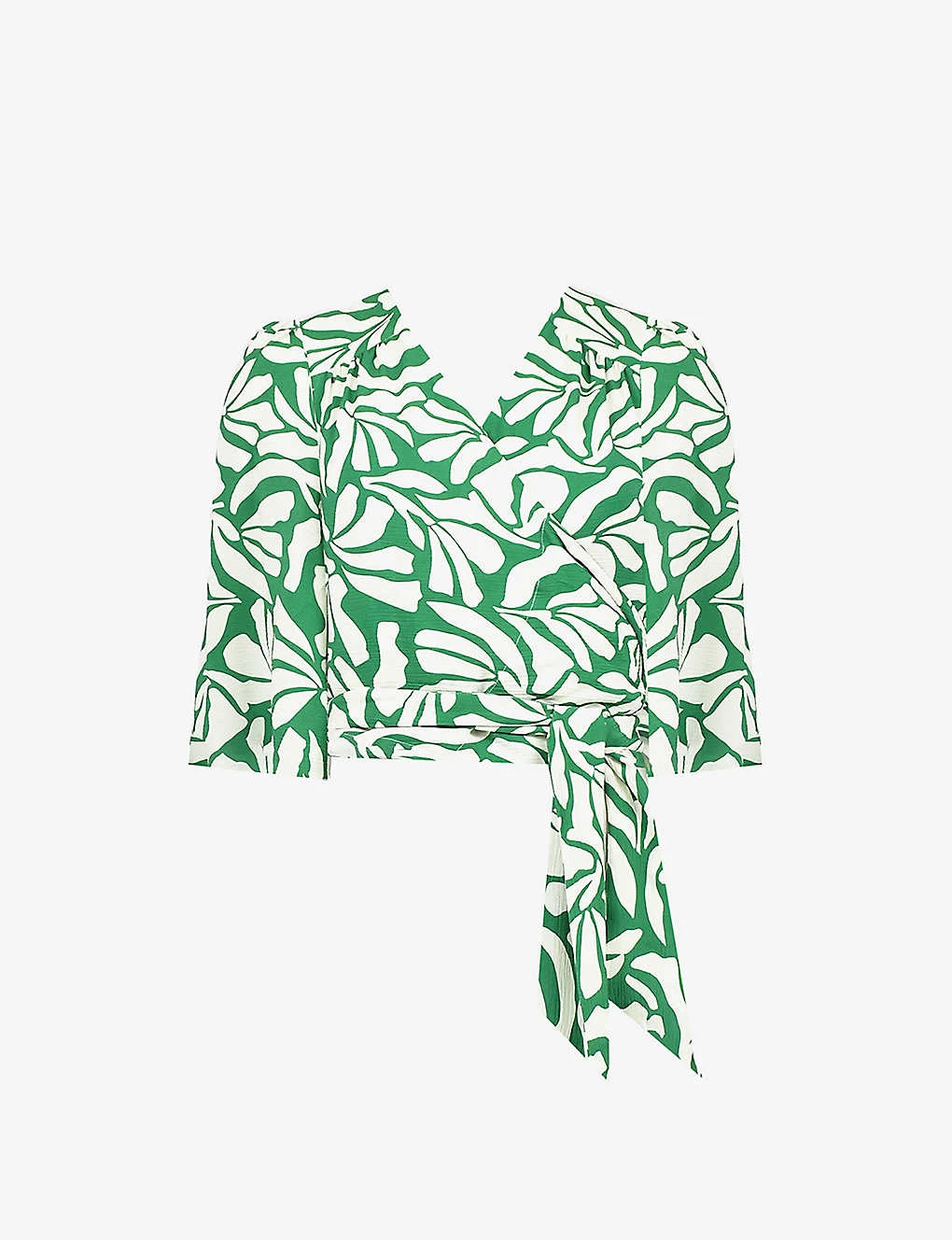 Graphic-print Wide-sleeve Woven Wrap Top 1 Graphic-print Wide-sleeve Woven Wrap Top