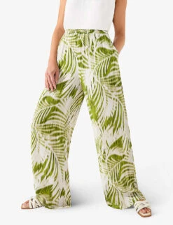 Palm-print Wide-leg High-rise Crepe-woven Trousers 6 Palm-print Wide-leg High-rise Crepe-woven Trousers -Whistles Closet Shop R04191961 GREEN ALT02