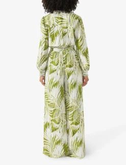 Palm-print Cropped Crepe-woven Shirt 5 Palm-print Cropped Crepe-woven Shirt -Whistles Closet Shop R04191965 GREEN ALT02