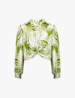 Palm-print Cropped Crepe-woven Shirt